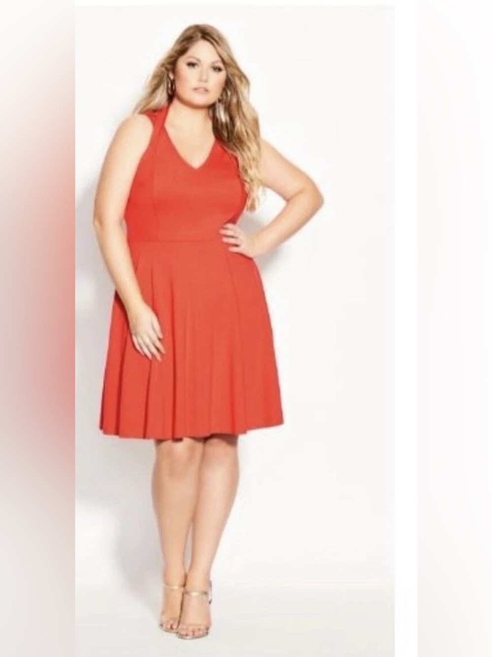 City Chic Coral Strappy Halter Dress